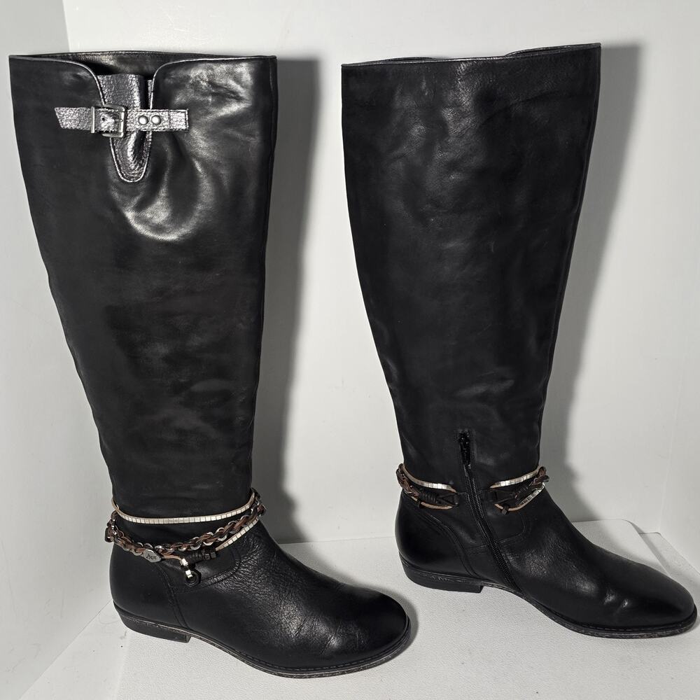 Women's OTBT Trout Creek Black Leather Tall Riding Boots Ankle Wrap Sz 11 M - Picture 9 of 15
